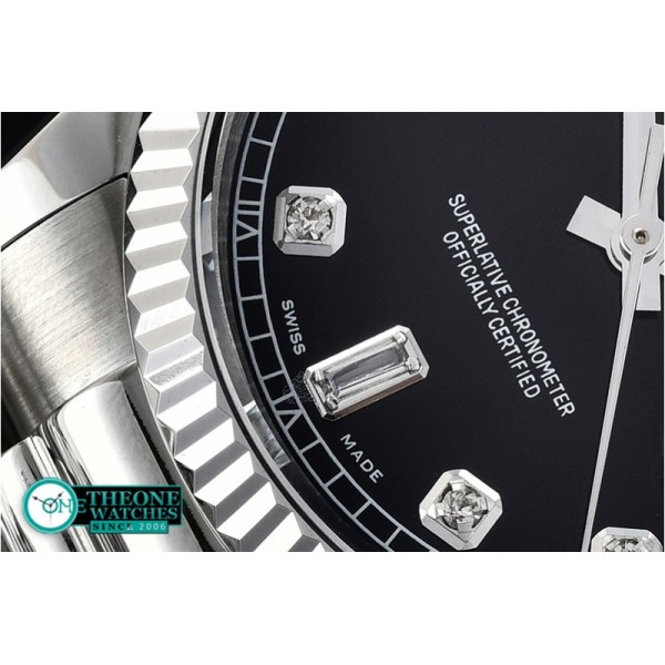 Rolex - DayDate 36mm Flt SS/SS Black Diam BP Swiss 2836