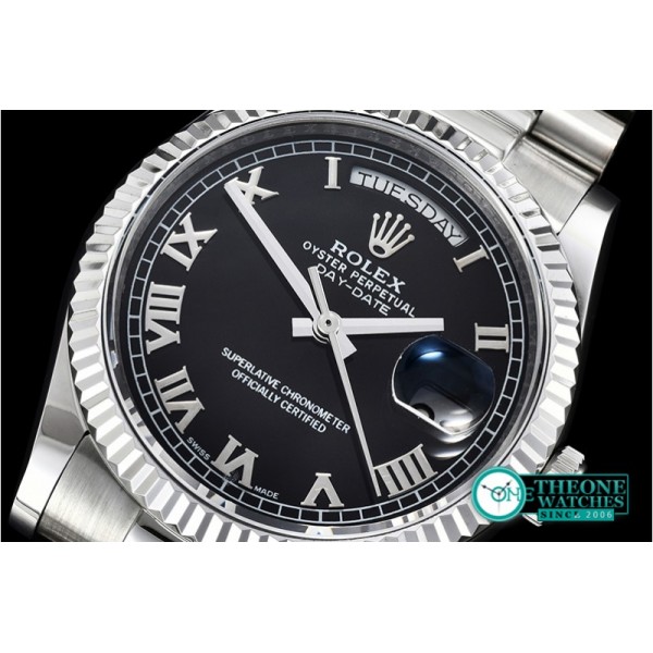 Rolex - DayDate 36mm Flt SS/SS Black Roman Num BP Swiss 2836