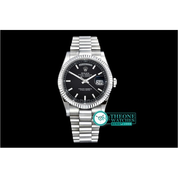 Rolex - DayDate 36mm Flt SS/SS Black Stick BP Swiss 2836