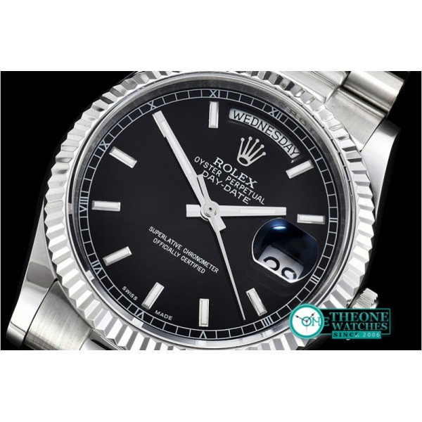 Rolex - DayDate 36mm Flt SS/SS Black Stick BP Swiss 2836