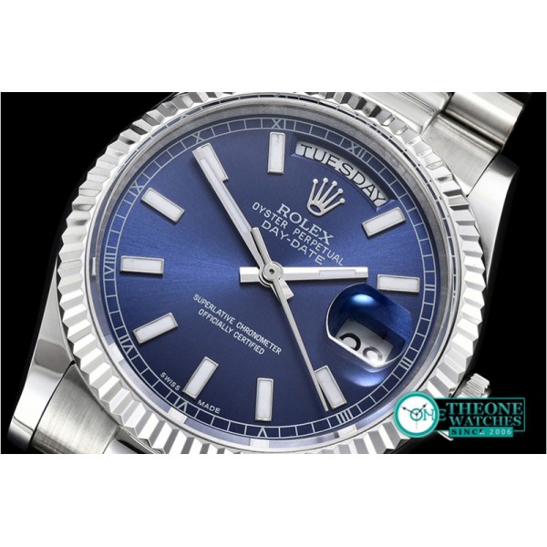 Rolex - DayDate 36mm Flt SS/SS Blue Stick BP Swiss 2836