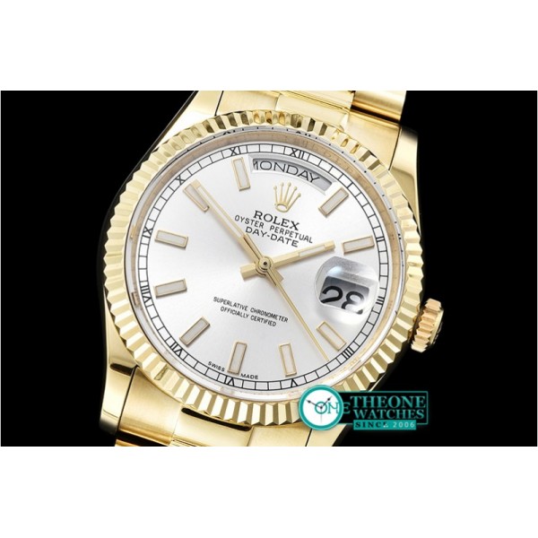 Rolex - DayDate 36mm Flt YG/YG Silver Wht Diam BP Swiss 2836