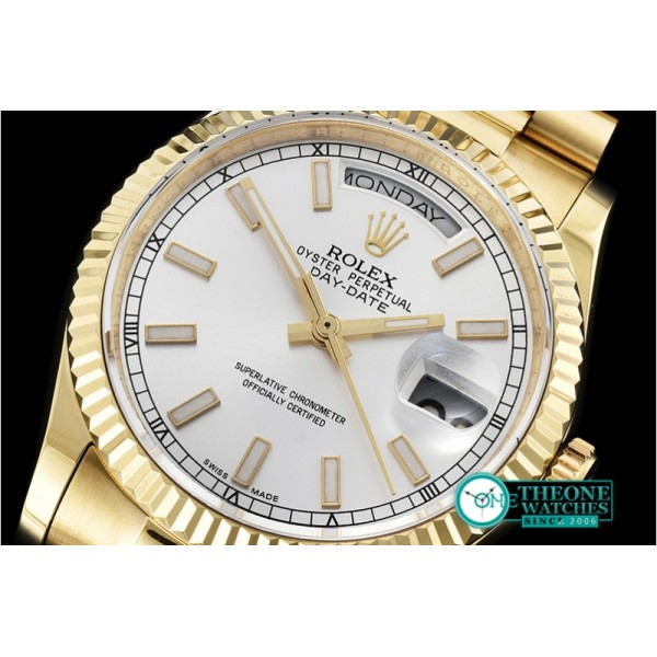 Rolex - DayDate 36mm Flt YG/YG Silver Wht Diam BP Swiss 2836