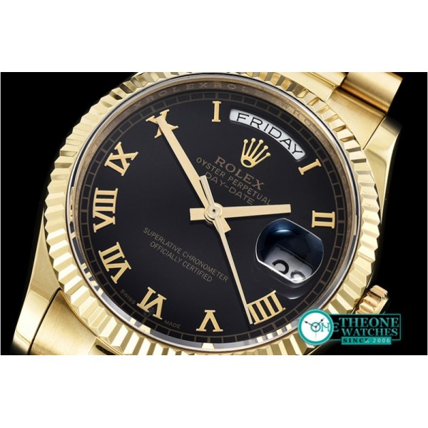 Rolex - DayDate 36mm Flt YG/YG Black Roman Num BP Swiss 2836