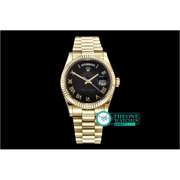 Rolex - DayDate 36mm Flt YG/YG Black Roman Num BP Swiss 2836