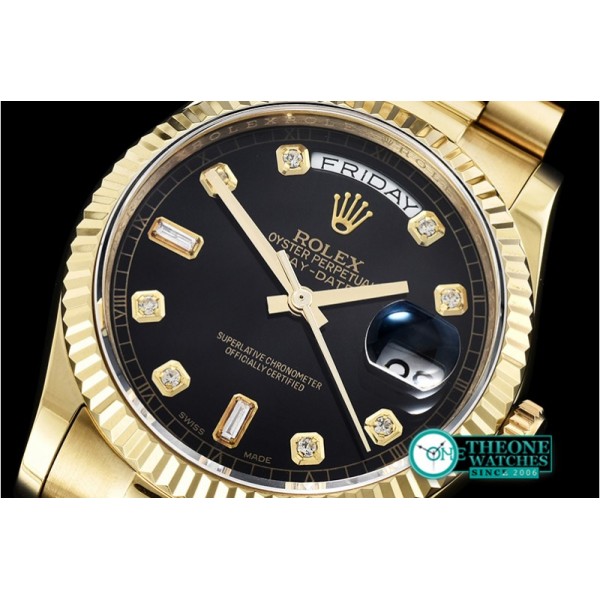 Rolex - DayDate 36mm Flt YG/YG Black Diam BP Swiss 2836