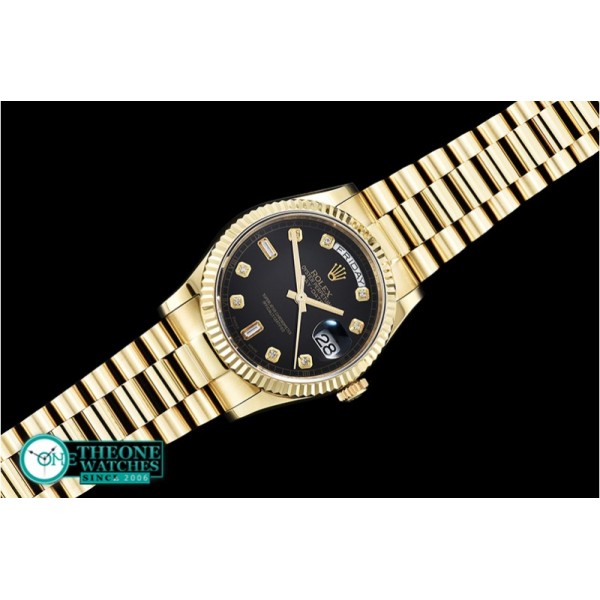 Rolex - DayDate 36mm Flt YG/YG Black Diam BP Swiss 2836