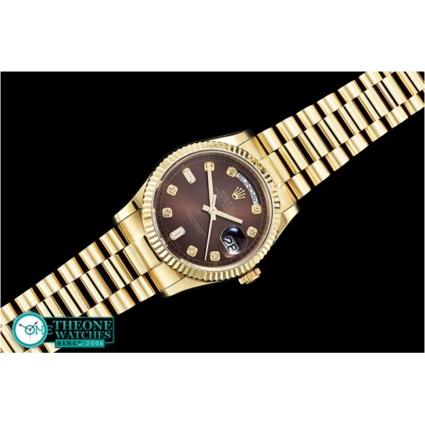 Rolex - DayDate 36mm Flt YG/YG Brown Diam BP Swiss 2836