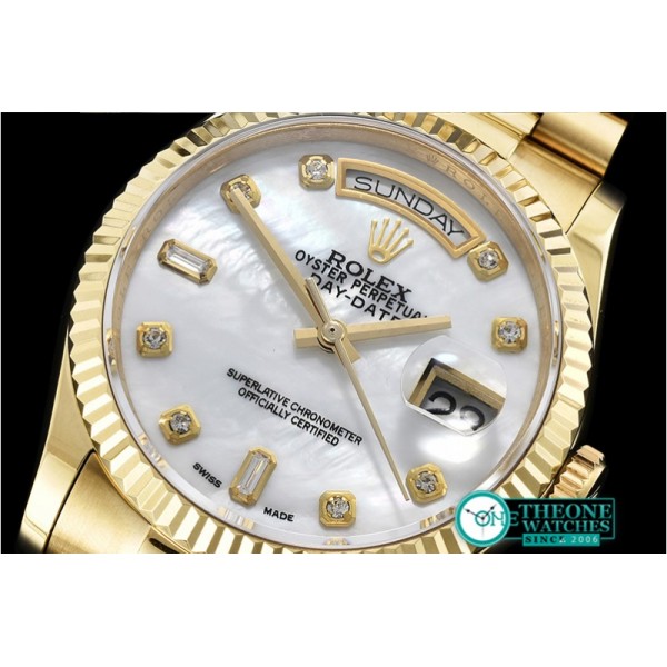 Rolex - DayDate 36mm Flt YG/YG White MOP Diam BP Swiss 2836