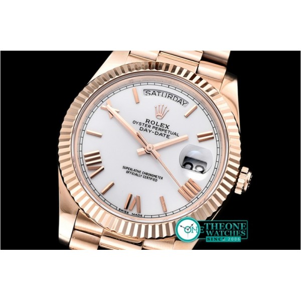 Rolex - DayDate 40mm Flt RG/RG Pearl Wht Roman BP Swiss 2836