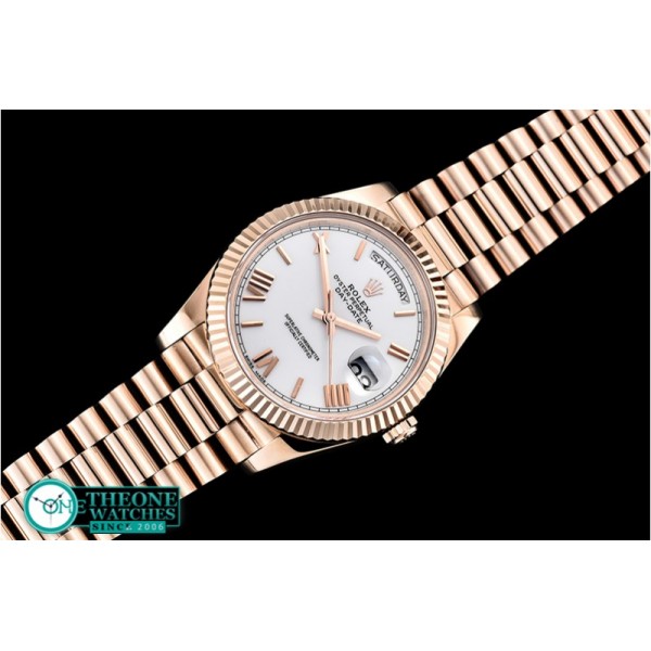 Rolex - DayDate 40mm Flt RG/RG Pearl Wht Roman BP Swiss 2836