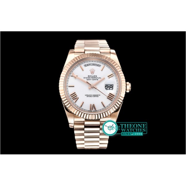 Rolex - DayDate 40mm Flt RG/RG Pearl Wht Roman BP Swiss 2836