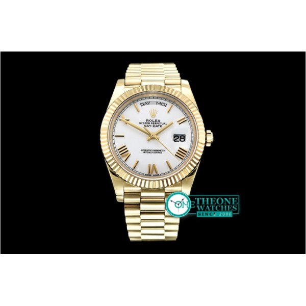 Rolex - DayDate 40mm Flt YG/YG Pearl Wht Roman BP Swiss 2836