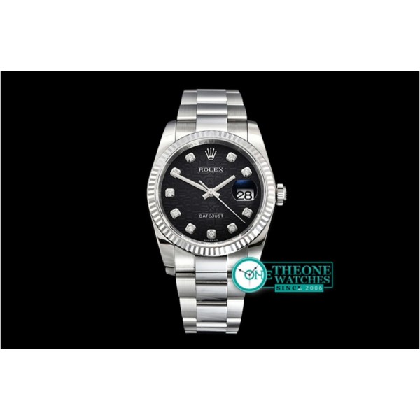 Rolex - DJ 36mm Oyst Fluted SS/SS Black Anniv Diam DJF A3135