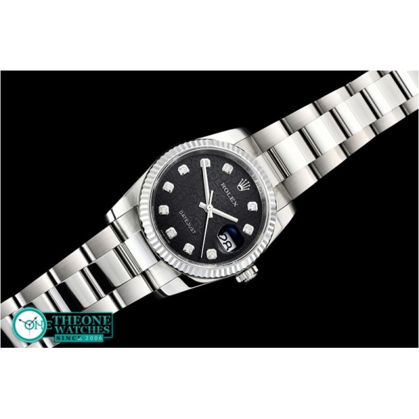 Rolex - DJ 36mm Oyst Fluted SS/SS Black Anniv Diam DJF A3135