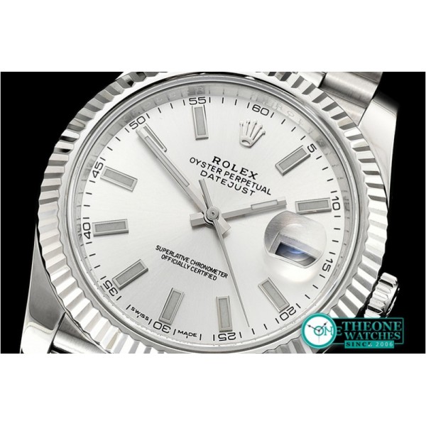 Rolex - DJ2 41mm Jub Flt SS/SS Silver Wht/Stick Noob A3235