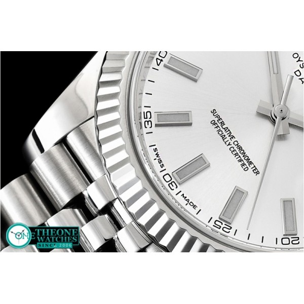 Rolex - DJ2 41mm Jub Flt SS/SS Silver Wht/Stick Noob A3235