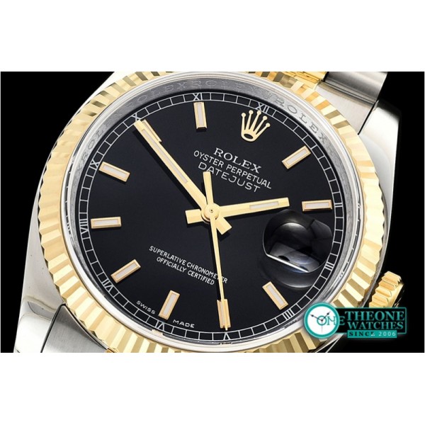 Rolex - Datejust 36mm Flt YG/SS Blk/Stk Jub ARF Asia SH3135