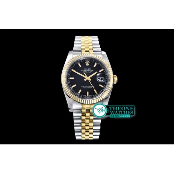 Rolex - Datejust 36mm Flt YG/SS Blk/Stk Jub ARF Asia SH3135