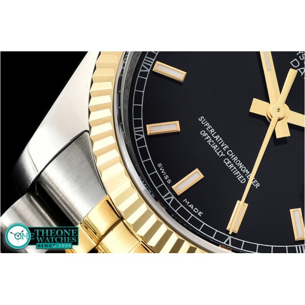 Rolex - Datejust 36mm Flt YG/SS Blk/Stk Jub ARF Asia SH3135