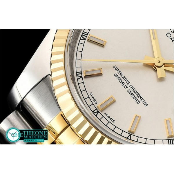 Rolex - Datejust 36mm Flt YG/SS S.Wht/Stk Jub ARF Asia SH3135