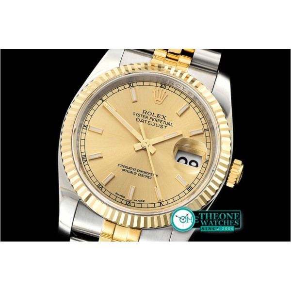 Rolex - Datejust 36mm Flt YG/SS Gold/Stk Jub ARF Asia SH3135