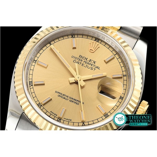 Rolex - Datejust 36mm Flt YG/SS Gold/Stk Jub ARF Asia SH3135