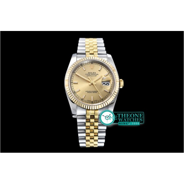 Rolex - Datejust 36mm Flt YG/SS Gold/Stk Jub ARF Asia SH3135