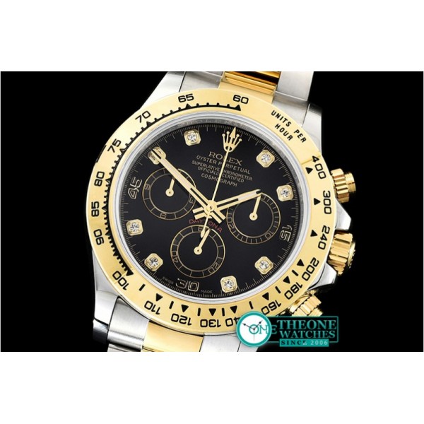 Rolex - Daytona 116523 YG/SS Black Diam OMF A7750 Mod