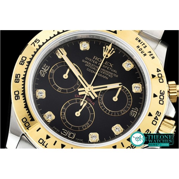 Rolex - Daytona 116523 YG/SS Black Diam OMF A7750 Mod