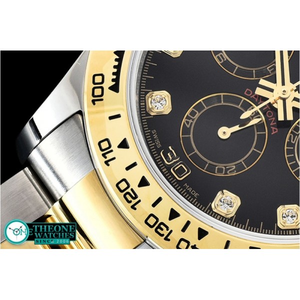 Rolex - Daytona 116523 YG/SS Black Diam OMF A7750 Mod