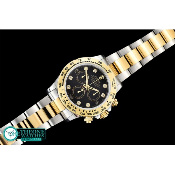 Rolex - Daytona 116523 YG/SS Black Diam OMF A7750 Mod