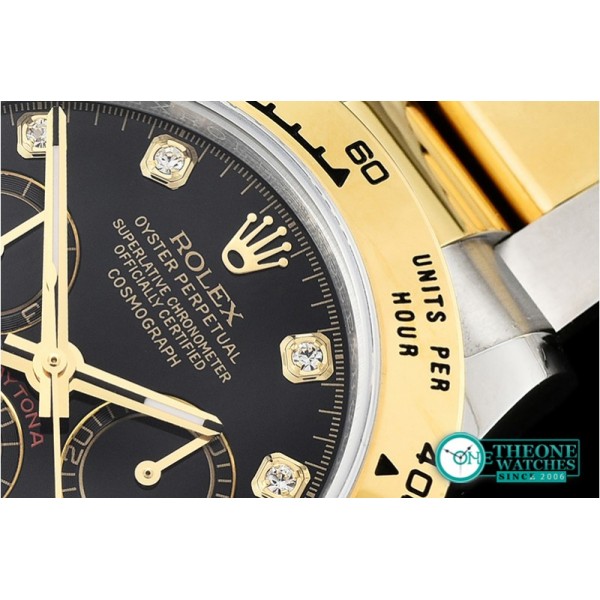 Rolex - Daytona 116523 YG/SS Black Diam OMF A7750 Mod