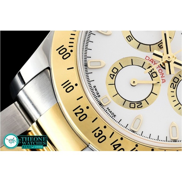 Rolex - Daytona 116523 YG/SS White Stk OMF A7750 Mod