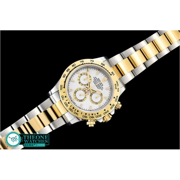 Rolex - Daytona 116523 YG/SS White Stk OMF A7750 Mod