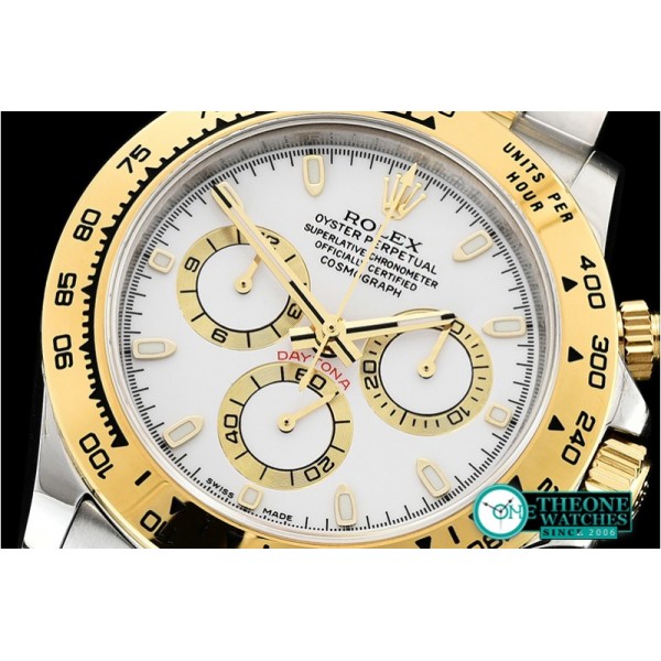 Rolex - Daytona 116523 YG/SS White Stk OMF A7750 Mod