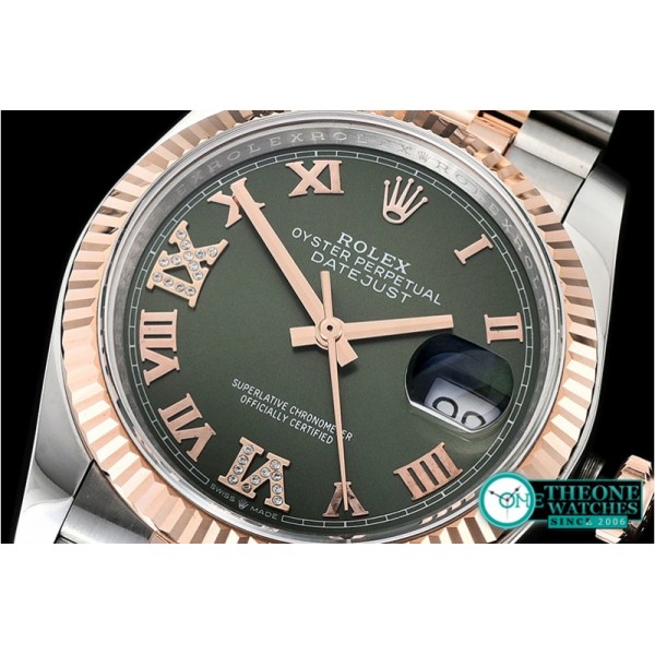 Rolex - DateJust 36mm Jub Flt 904L RG/SS Grn/DiRmn GMF A2836