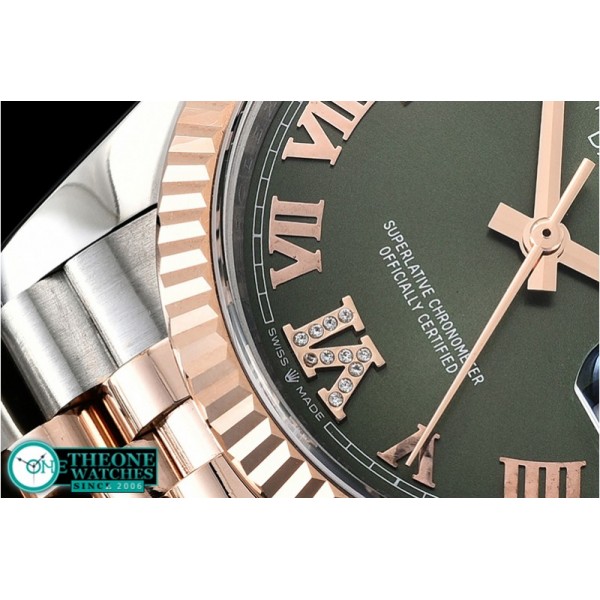 Rolex - DateJust 36mm Jub Flt 904L RG/SS Grn/DiRmn GMF A2836