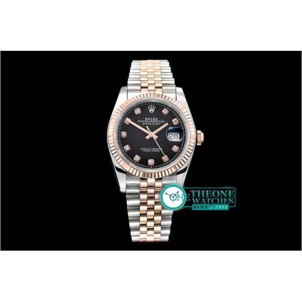 Rolex - DateJust 36mm Jub Flt 904L RG/SS Blk/Diam GMF A2836