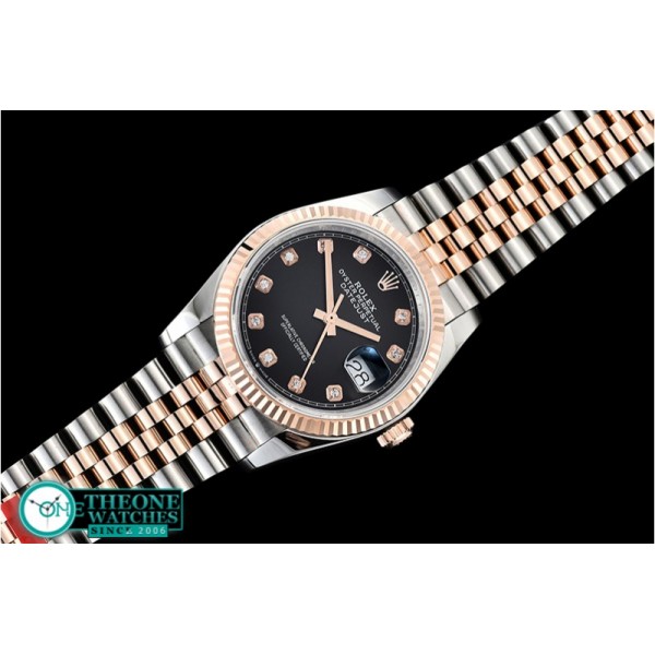 Rolex - DateJust 36mm Jub Flt 904L RG/SS Blk/Diam GMF A2836