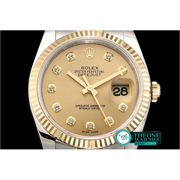 Rolex - DJ 36mm Jub Flt 904L YG/SS Blk Diam ARF A3135 Mod