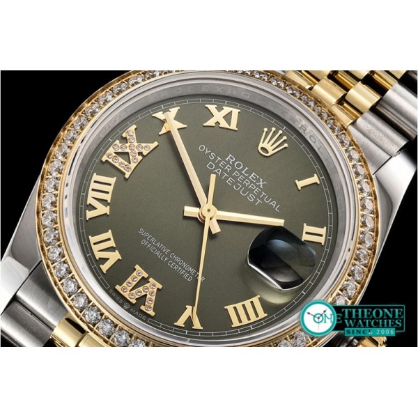 Rolex - DateJust 36mm Jub Diams YG/SS Green/Rmn/Dm BP A2813