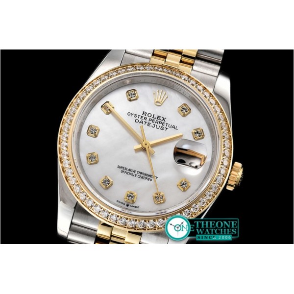 Rolex - DateJust 36mm Jub Diams YG/SS Wht MOP/Diams BP A2813