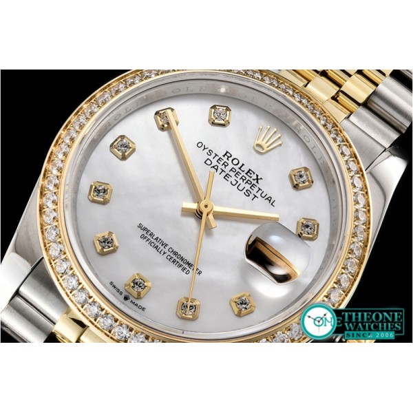 Rolex - DateJust 36mm Jub Diams YG/SS Wht MOP/Diams BP A2813