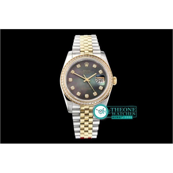 Rolex - DateJust 36mm Jub Diams YG/SS Blk MOP/Diams BP A2813