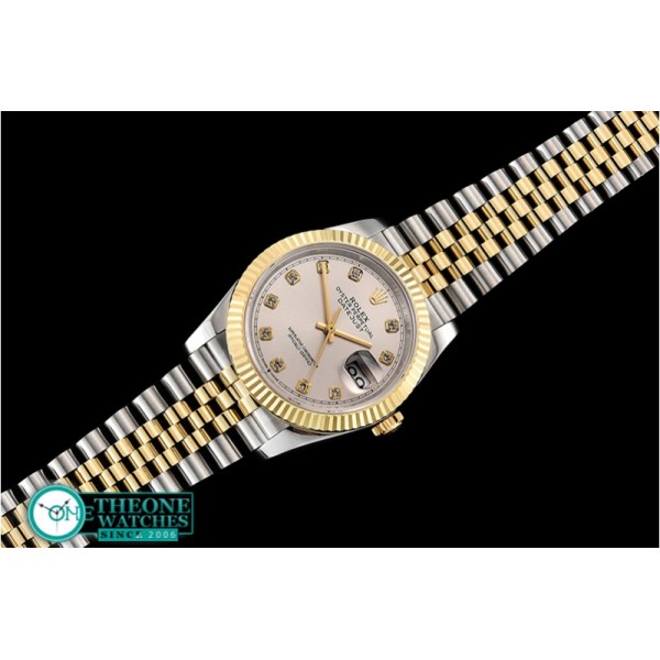 Rolex - DateJust 36mm Jub Flt YG/SS Silv White/Diams BP A2813