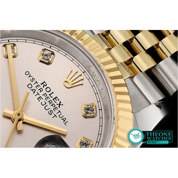 Rolex - DateJust 36mm Jub Flt YG/SS Silv White/Diams BP A2813