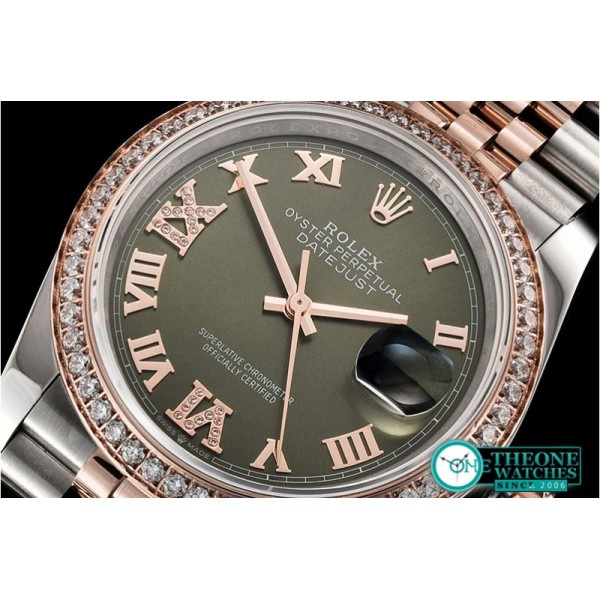 Rolex - DateJust 36mm Jub Diam RG/SS Grn/Rmn/Dm BP A2813