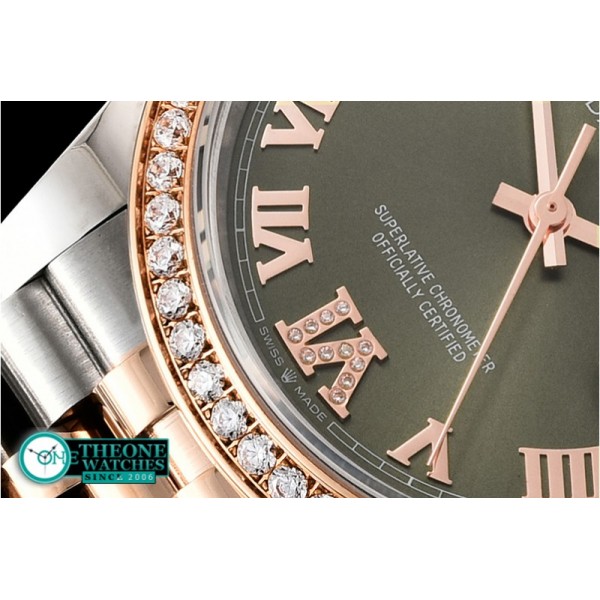 Rolex - DateJust 36mm Jub Diam RG/SS Grn/Rmn/Dm BP A2813