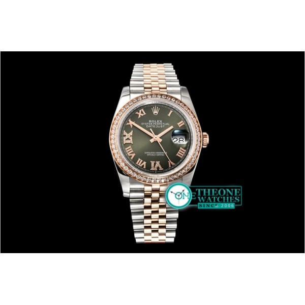 Rolex - DateJust 36mm Jub Diam RG/SS Grn/Rmn/Dm BP A2813